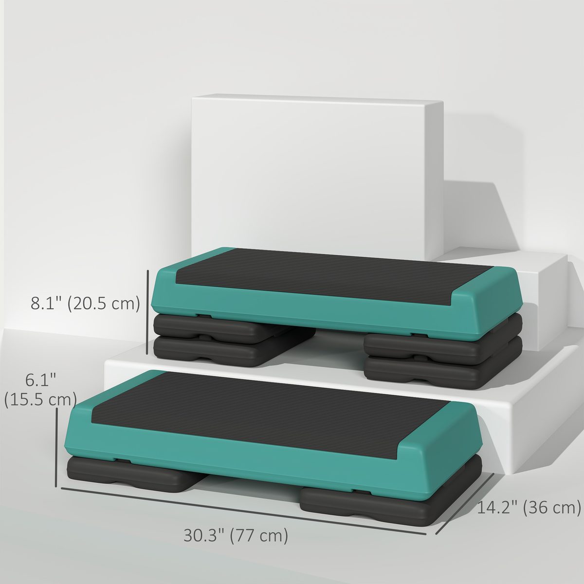 Adjustable Exercise Step Platform, 3-Level with Risers 4", 6", 8" Aerobic Stepper, 550lbs Weight Capacity, Green