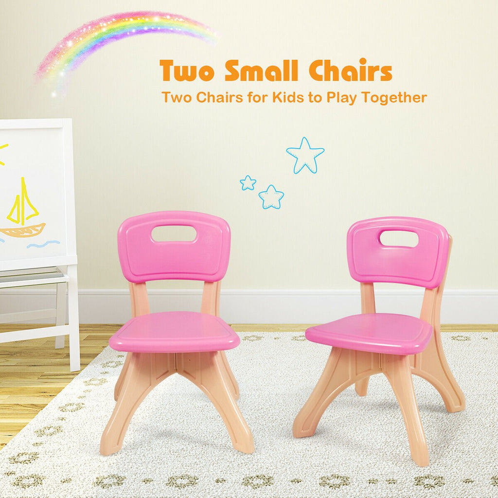 3 Piece Kids Play Table and 2 Chair Set with 4 Storage Bins, Pink