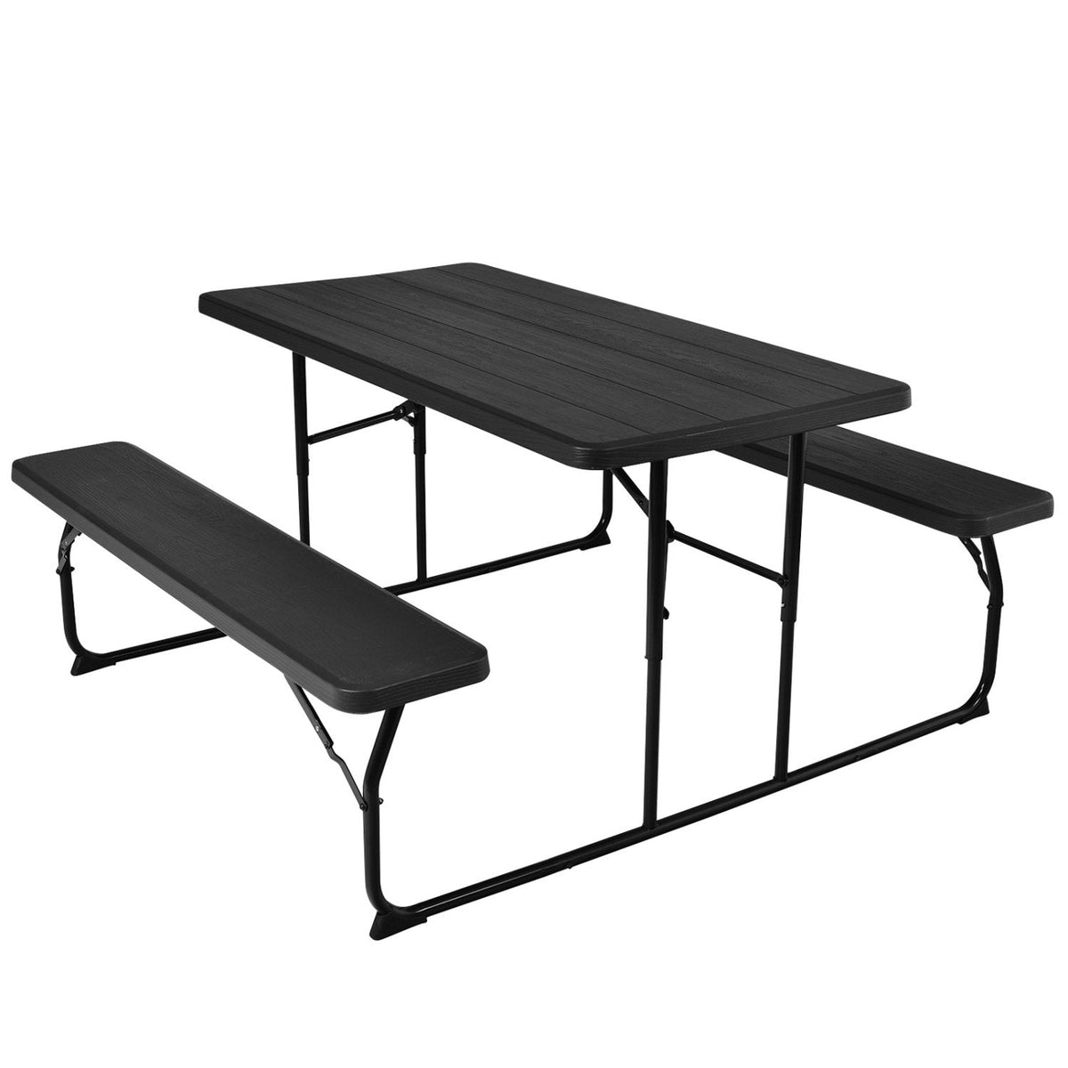 Indoor and Outdoor Folding Picnic Table Bench Set with Wood-like Texture-Black