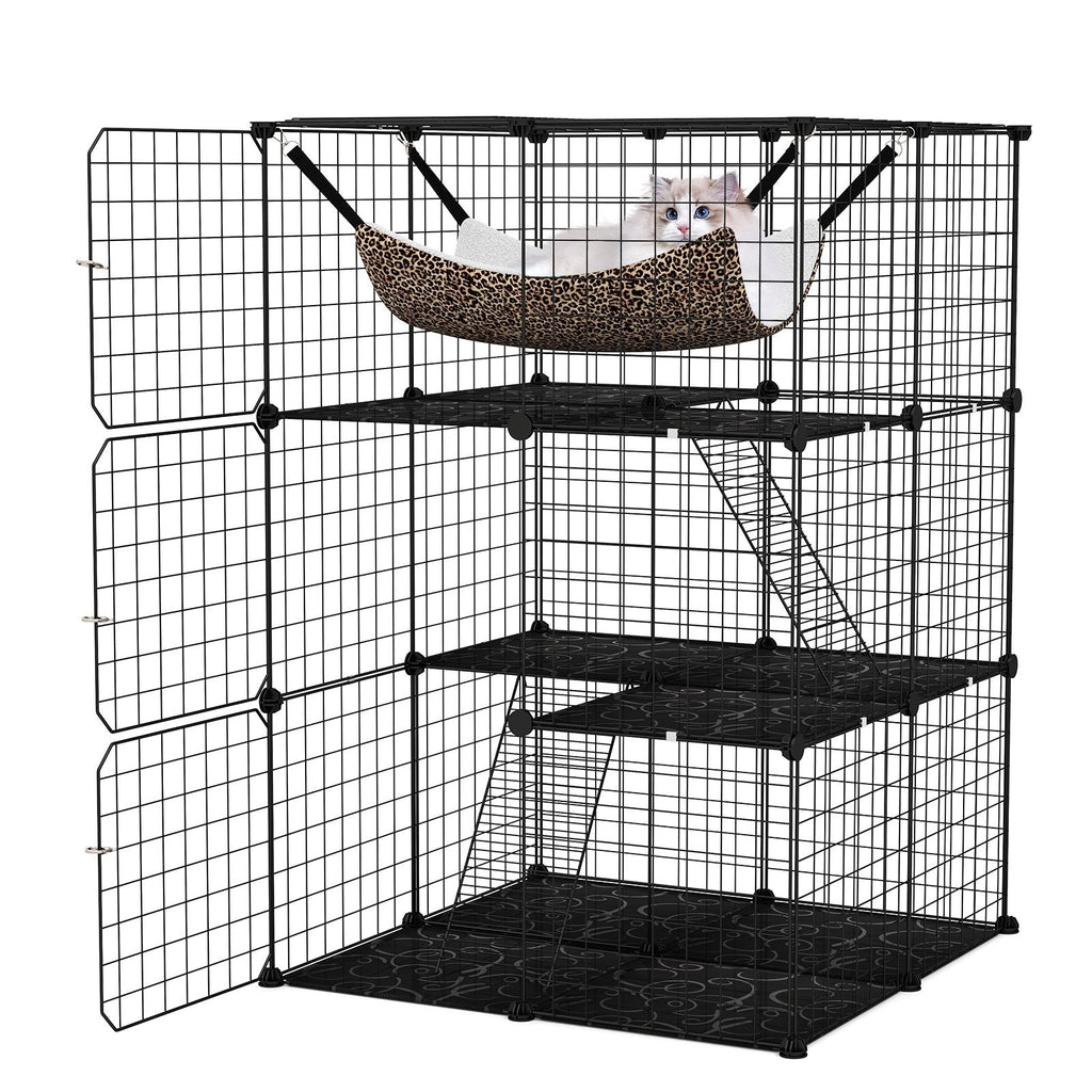 Three Tier Cat Enclosure with a Lockable Skylight, Hammock and Two Ladders