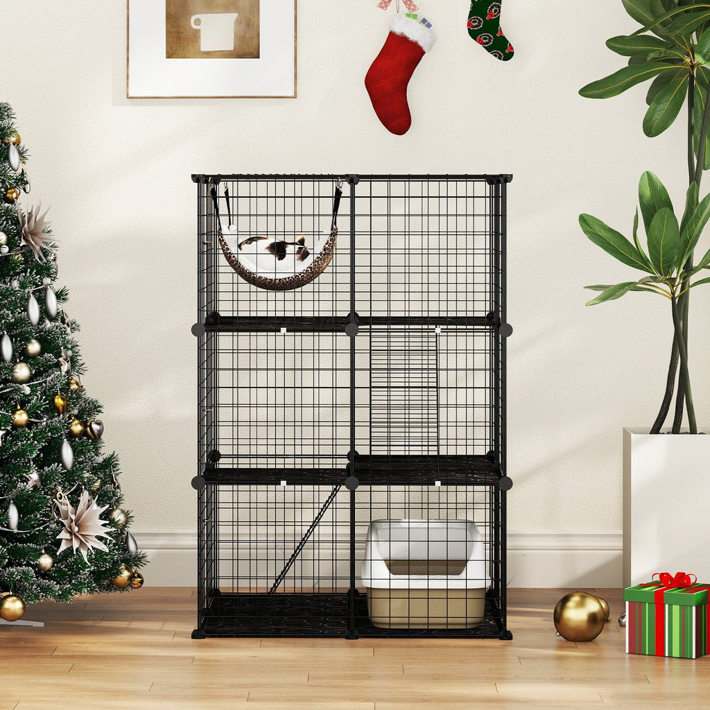 Three Tier Cat Enclosure with a Lockable Skylight, Hammock and Two Ladders