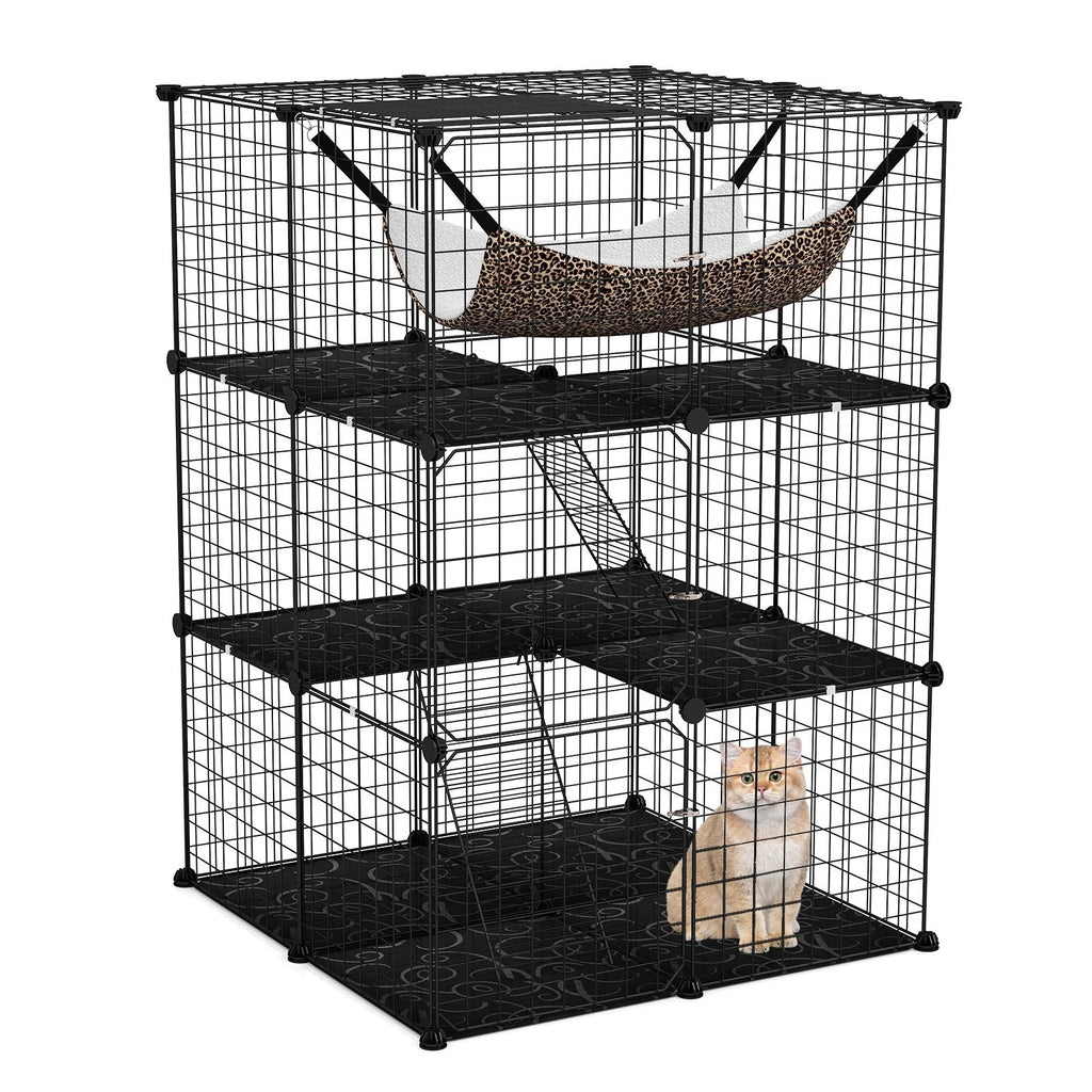 Three Tier Cat Enclosure with a Lockable Skylight, Hammock and Two Ladders