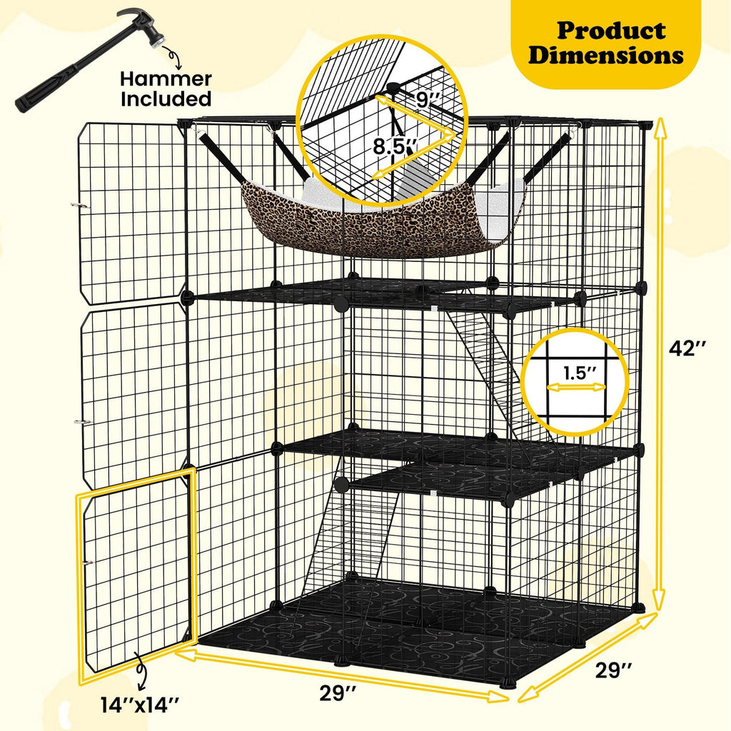 Three Tier Cat Enclosure with a Lockable Skylight, Hammock and Two Ladders