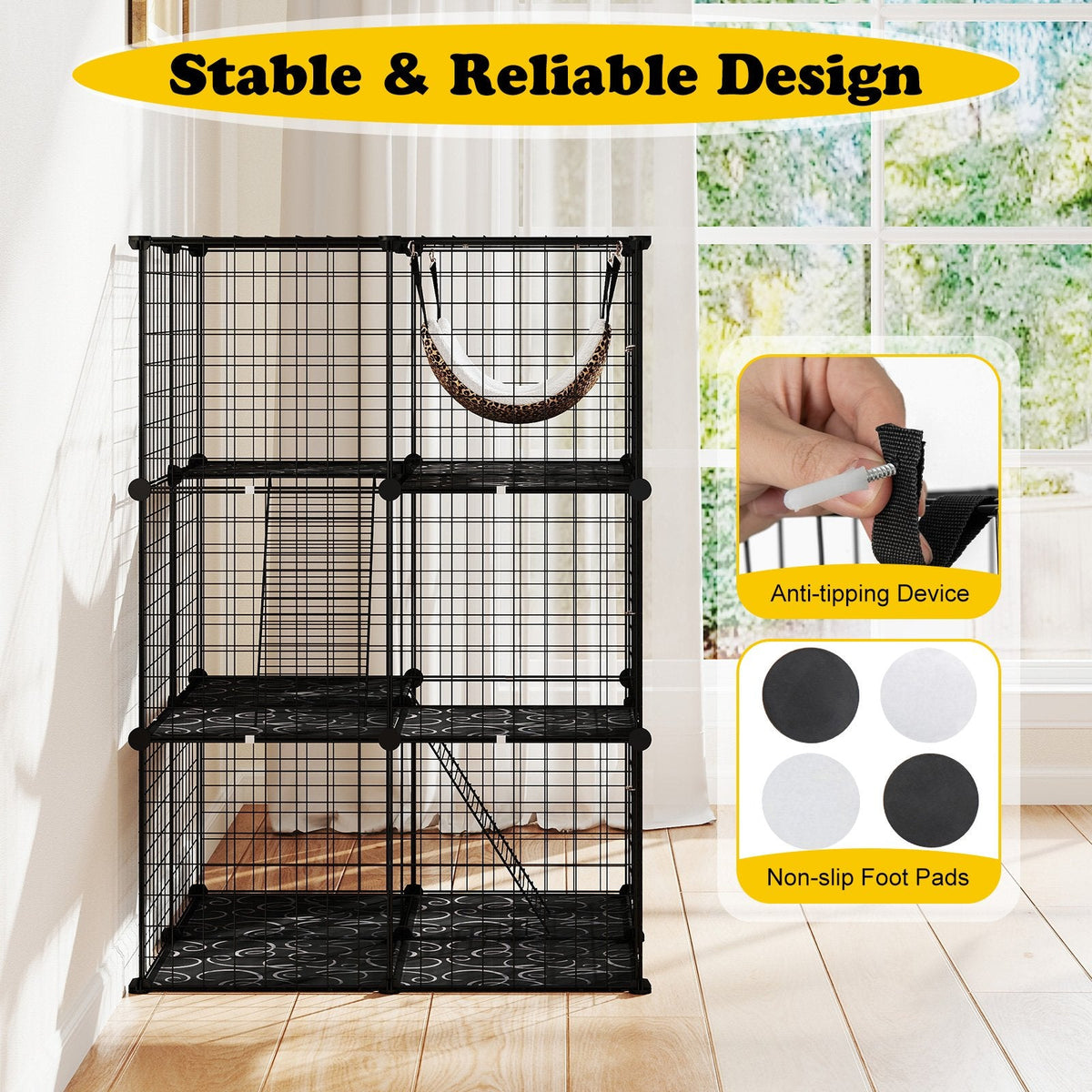 Three Tier Cat Enclosure with a Lockable Skylight, Hammock and Two Ladders