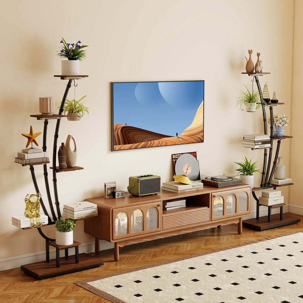 Indoor Plant Stand with Grow Lights Tall 8-Tier Corner Metal Plant Shelf-Set of 2