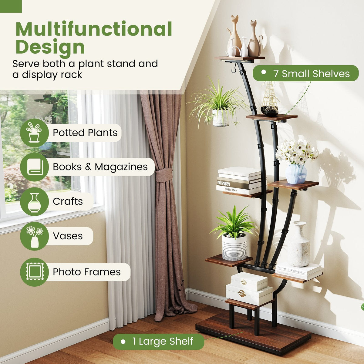 Indoor Plant Stand with Grow Lights Tall 8-Tier Corner Metal Plant Shelf-Set of 2