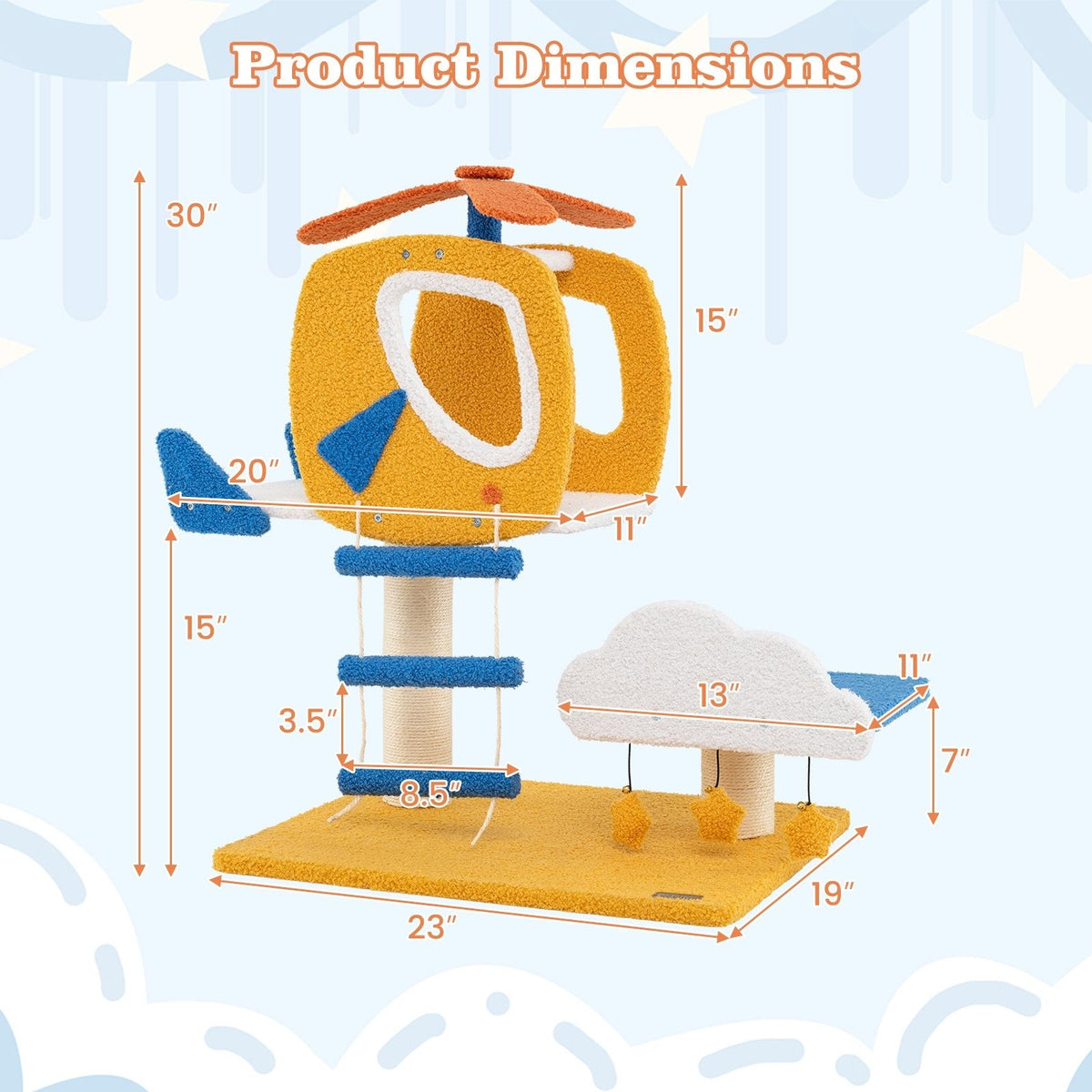 30 Inch Helicopter Cat Tree with a Cloud Platform and a Rung Ladder