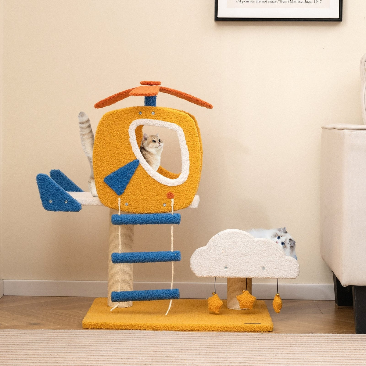 30 Inch Helicopter Cat Tree with a Cloud Platform and a Rung Ladder