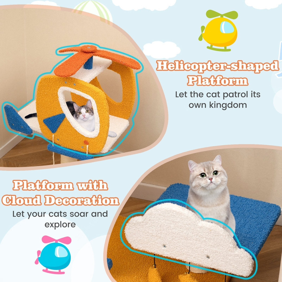 30 Inch Helicopter Cat Tree with a Cloud Platform and a Rung Ladder