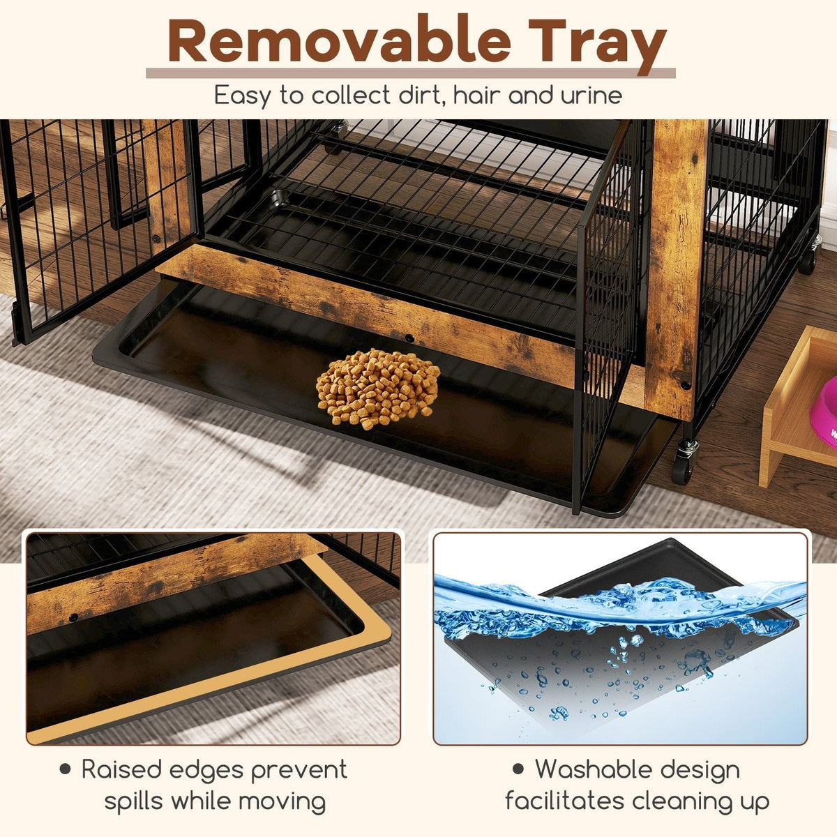 Industrial Dog Kennel with Flip-up Top 3 Lockable Doors and Removable Tray-Rustic Brown
