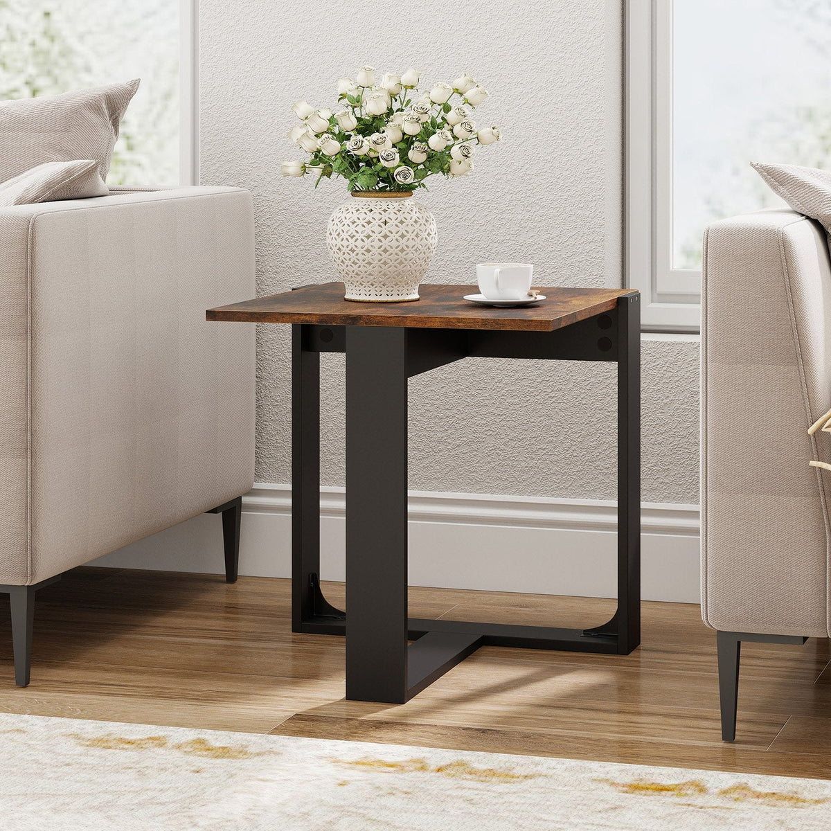 Industrial Sofa End Table with Metal Frame-1