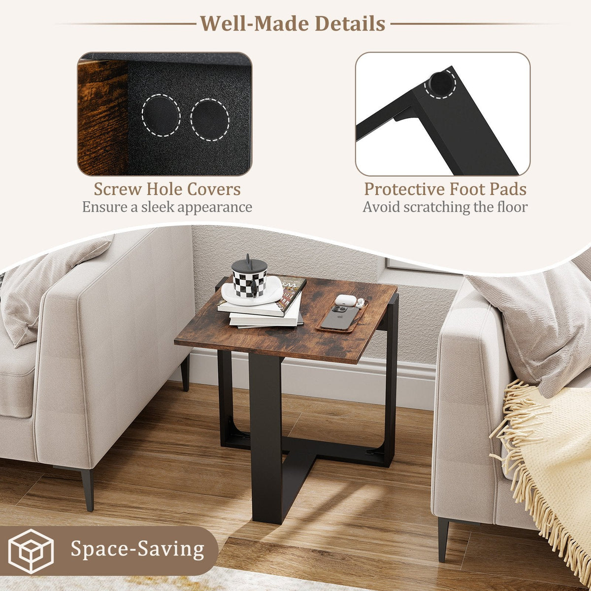 Industrial Sofa End Table with Metal Frame-1