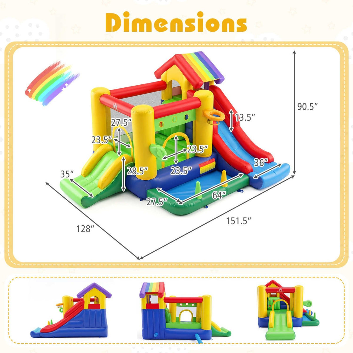 Inflatable Bounce Castle with Double Slides and 735W Blower