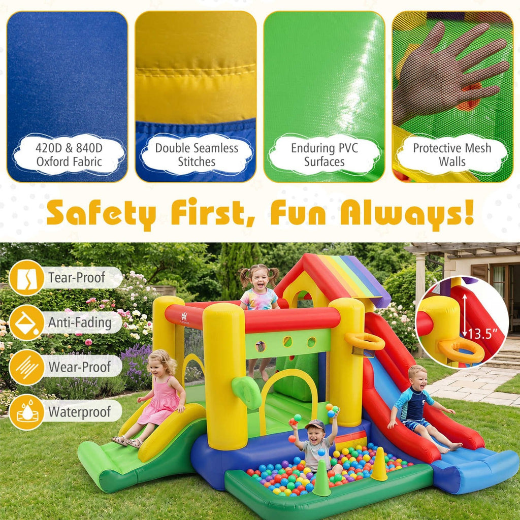 Inflatable Bounce Castle with Double Slides and 735W Blower
