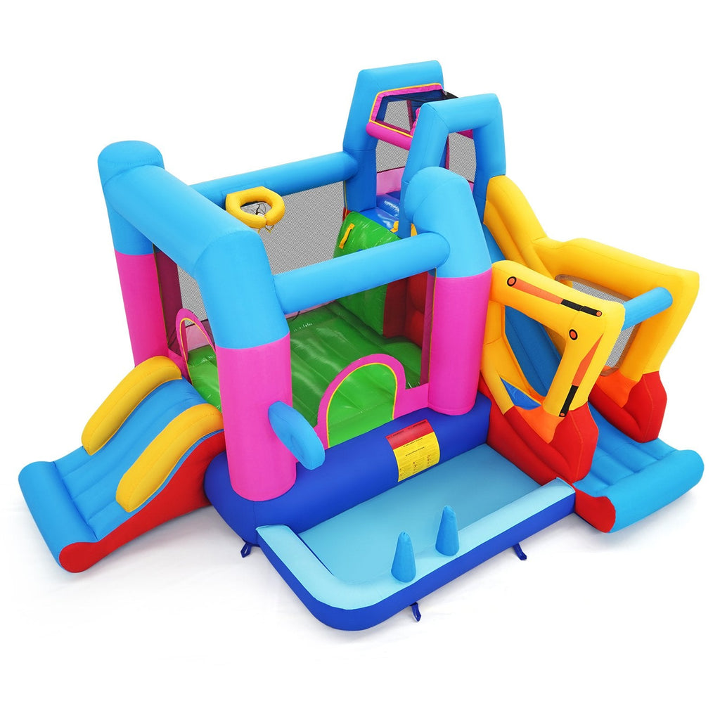 Excavator Themed 8-in-1 Inflatable Bounce House with Ball Pit and 780W Blower