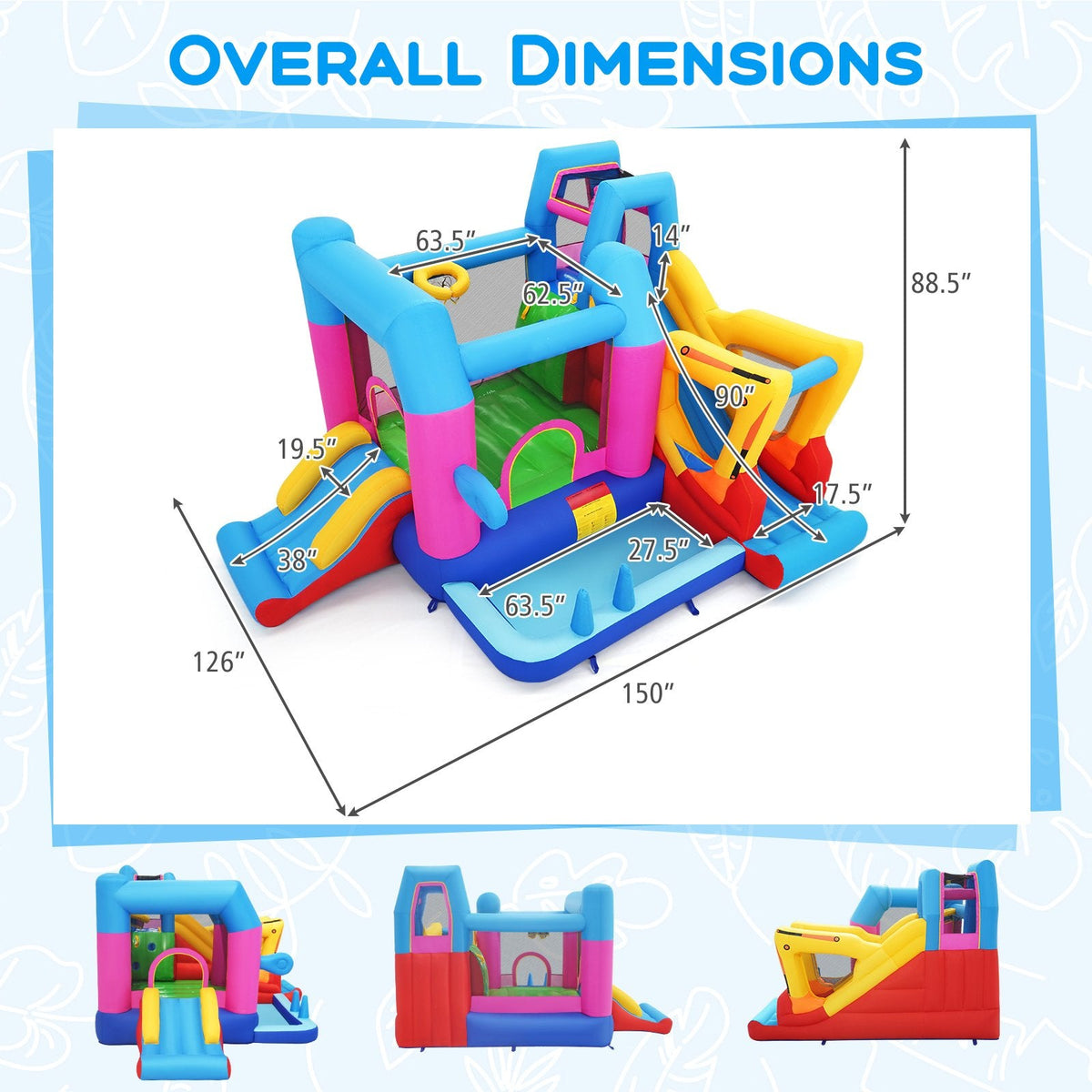 Excavator Themed 8-in-1 Inflatable Bounce House with Ball Pit and 780W Blower