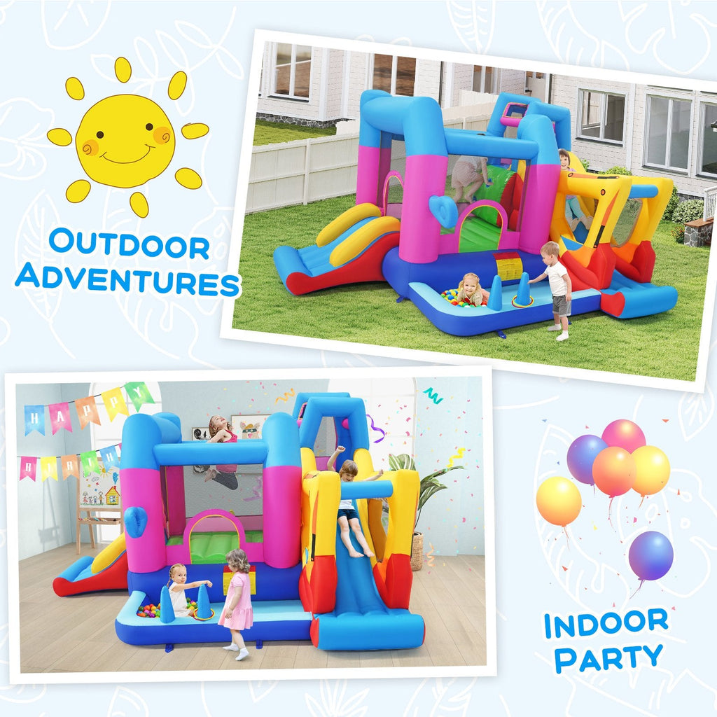 Excavator Themed 8-in-1 Inflatable Bounce House with Ball Pit and 780W Blower