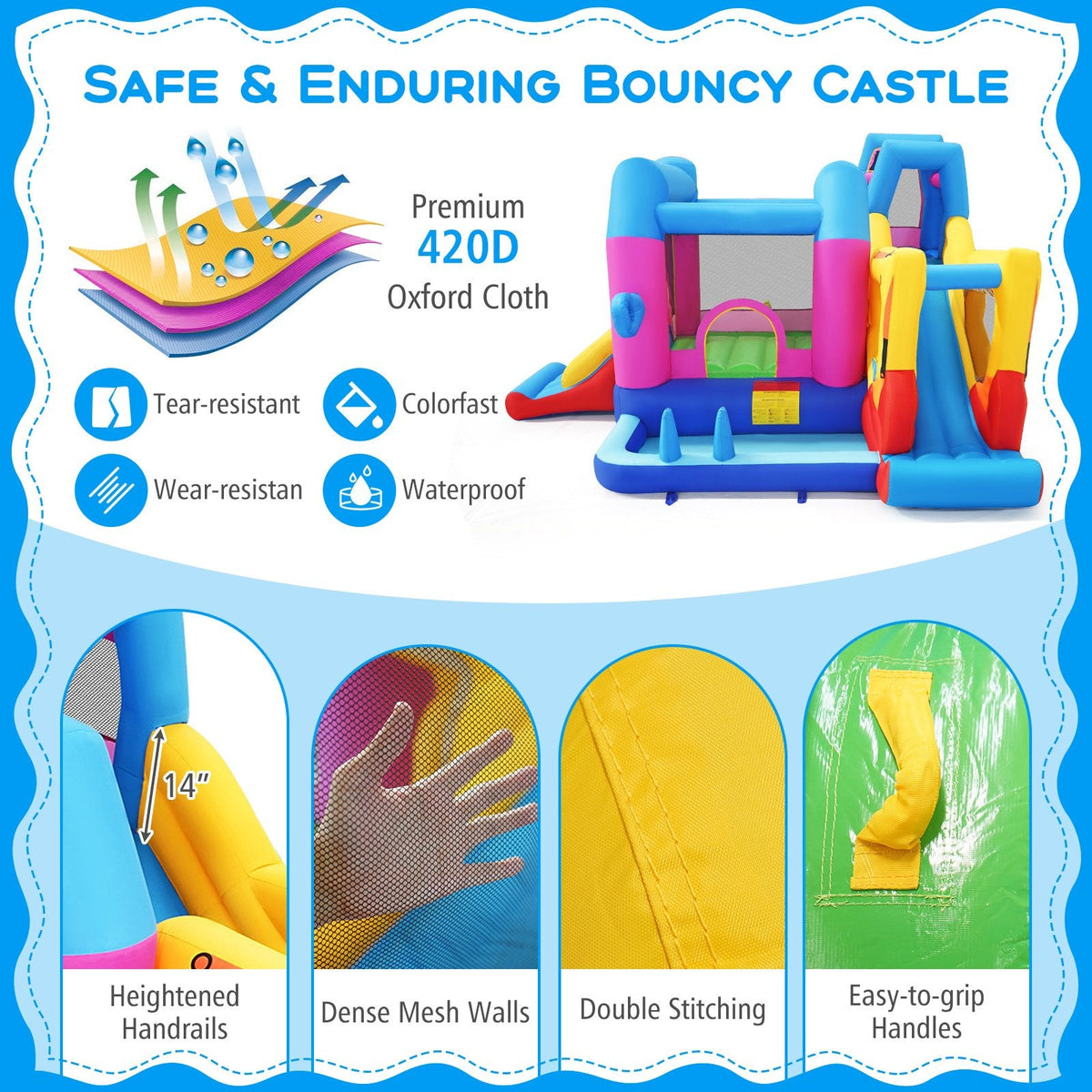Excavator Themed 8-in-1 Inflatable Bounce House with Ball Pit and 780W Blower