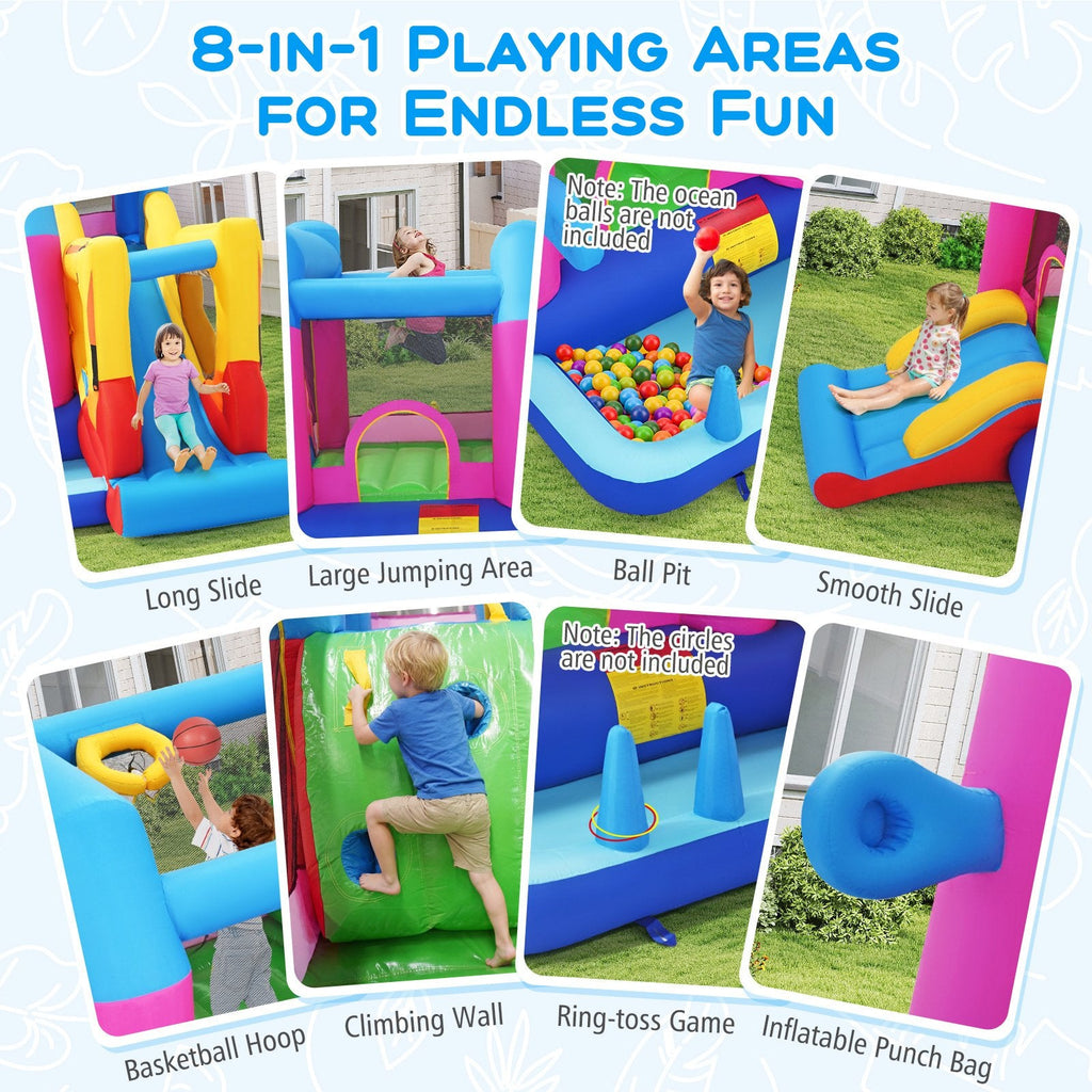 Excavator Themed 8-in-1 Inflatable Bounce House with Ball Pit and 780W Blower