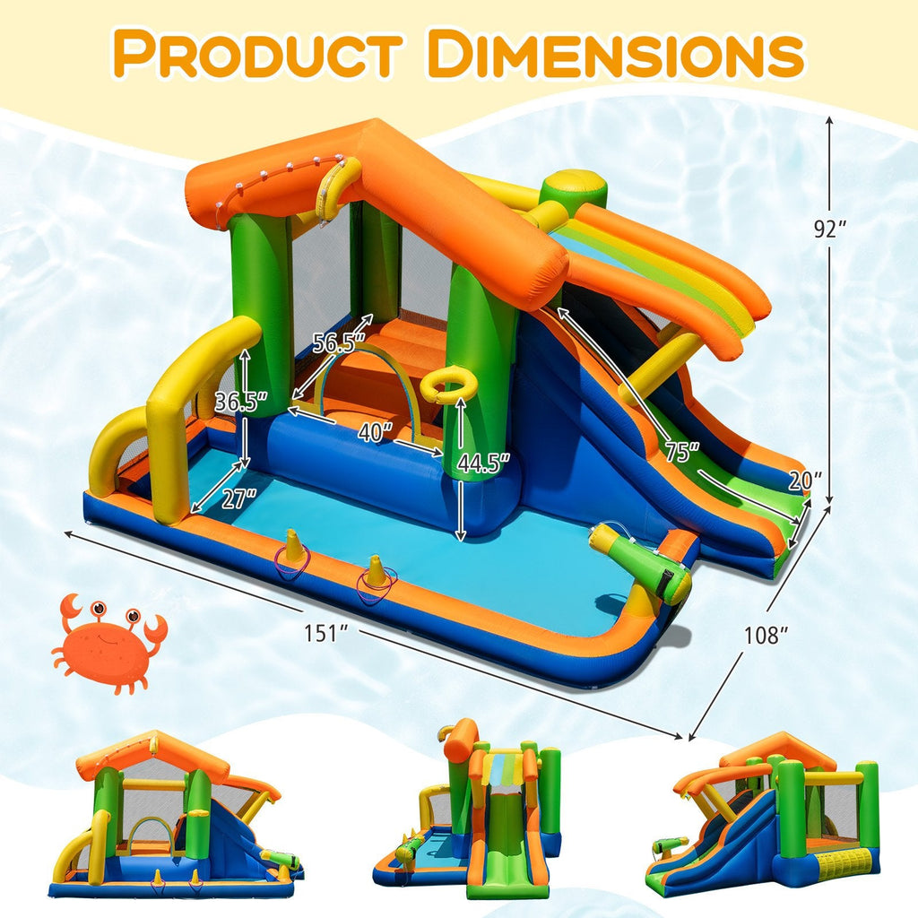 8-in-1 Inflatable Bounce House Water Park with Slide, Ring Toss and 480W Blower, Ages 3 to 12