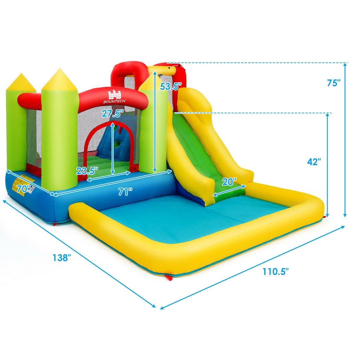 Castle Inflatable Bouncer with Water Slide, Jumping Area and Splash Pool, No Blower