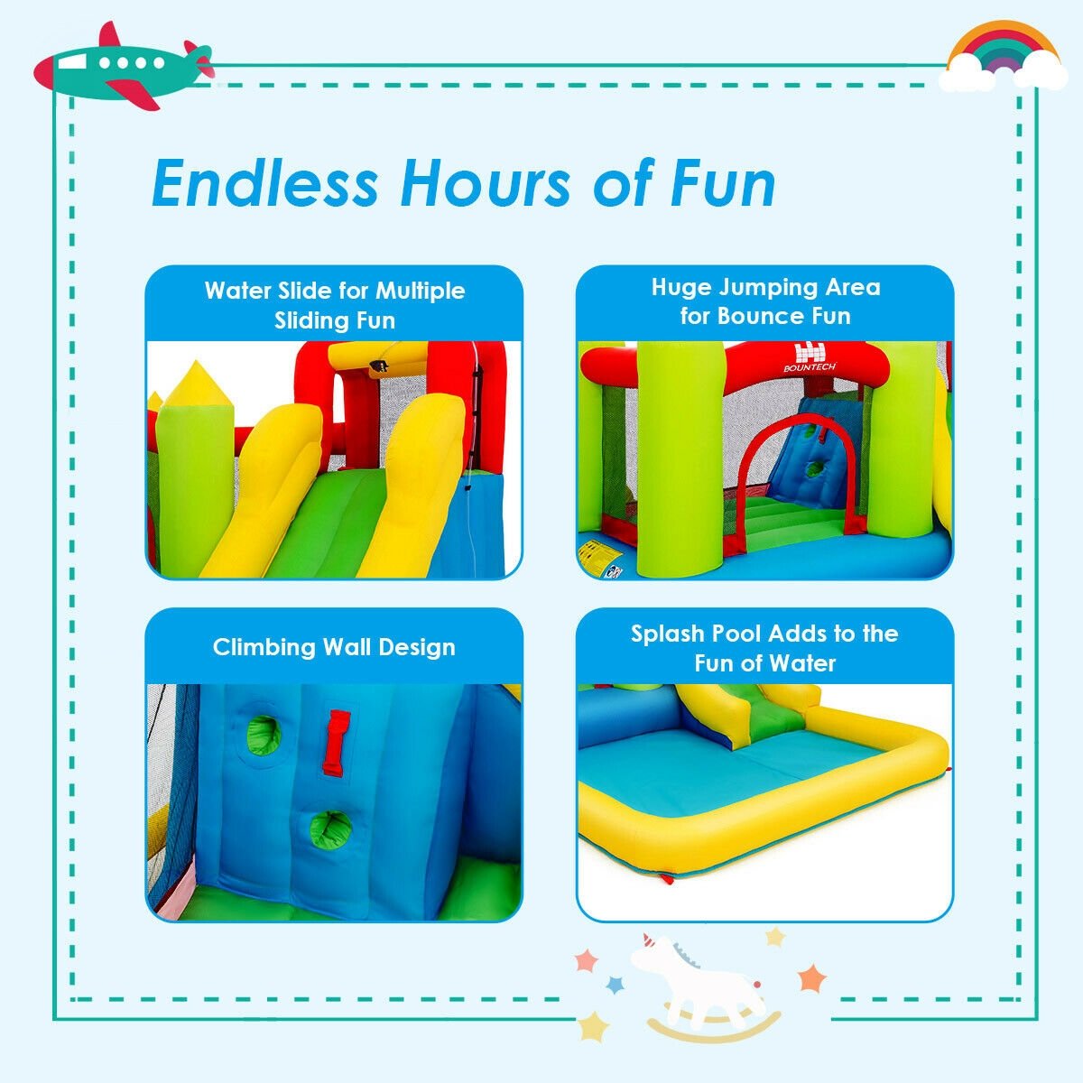 Castle Inflatable Bouncer with Water Slide, Jumping Area and Splash Pool, No Blower