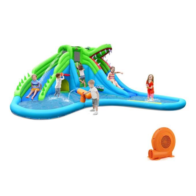 Crocodile Style Inflatable Water Slide Castle with Upgraded Armrests and 750W Blower