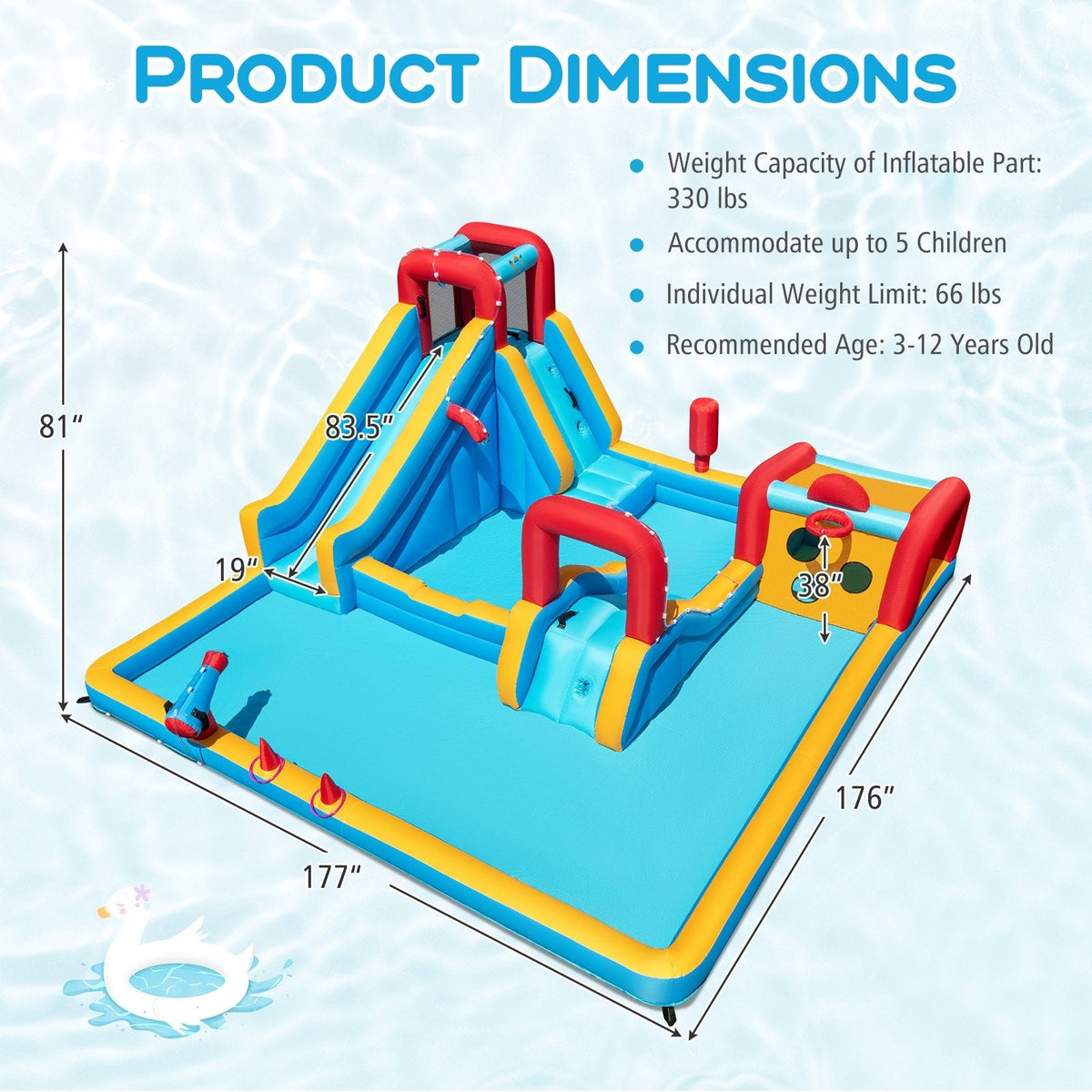 Giant Inflatable Water Park with Boxing Post, Climbing Wall and 680W Blower, Ages 3 to 12