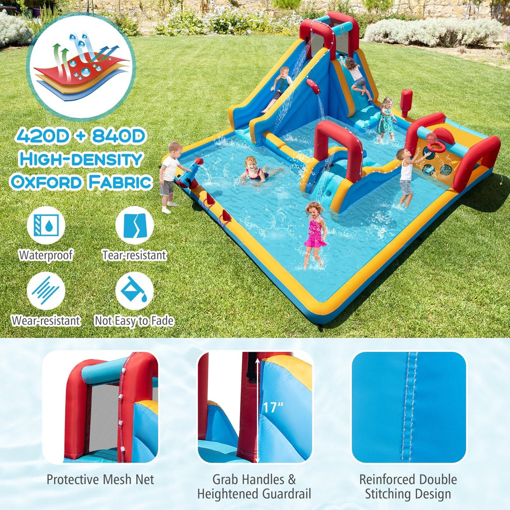 Giant Inflatable Water Park with Boxing Post, Climbing Wall and 680W Blower, Ages 3 to 12
