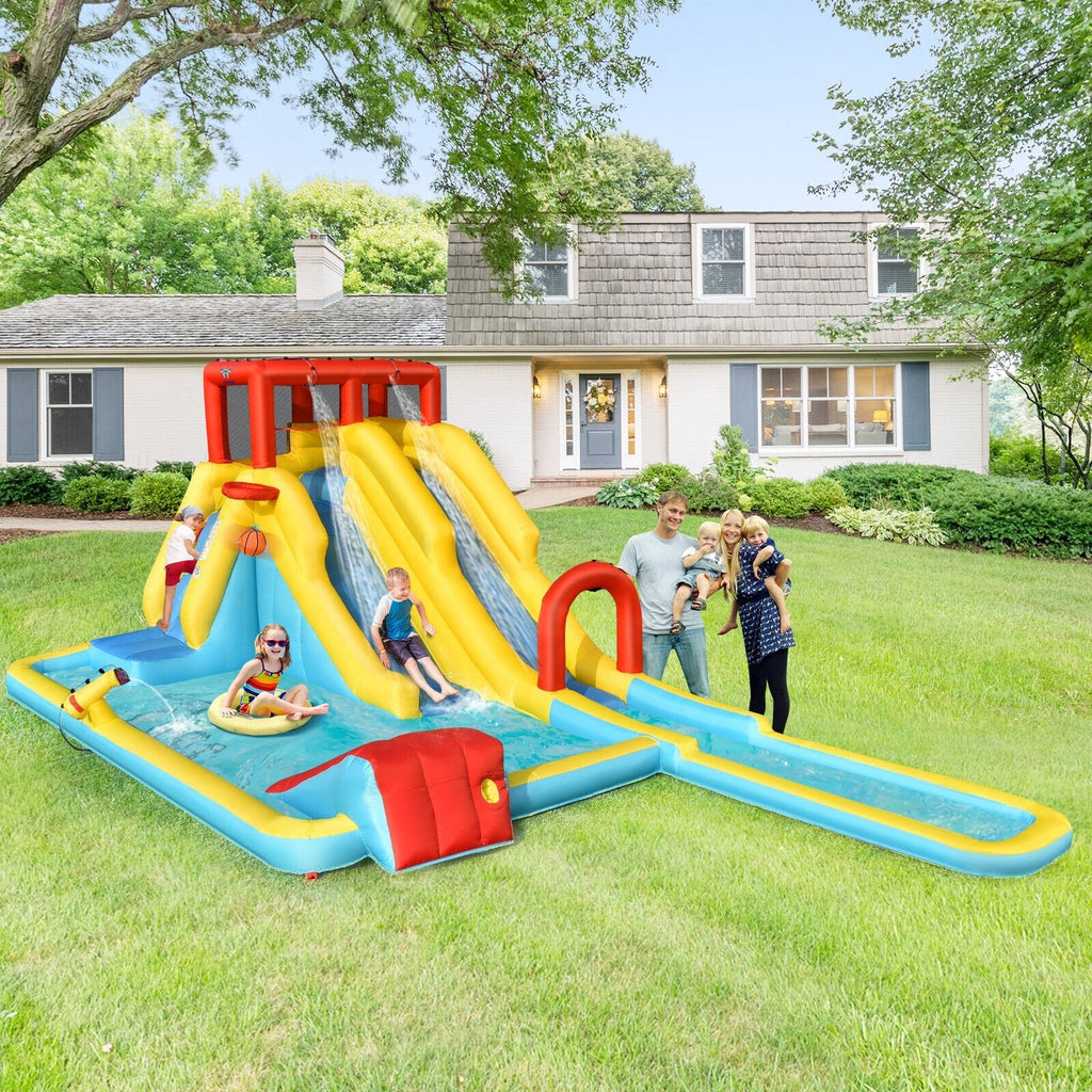 Dual Slide Inflatable Water Park with 245 in Runout Lane, Rings and 735W Blower