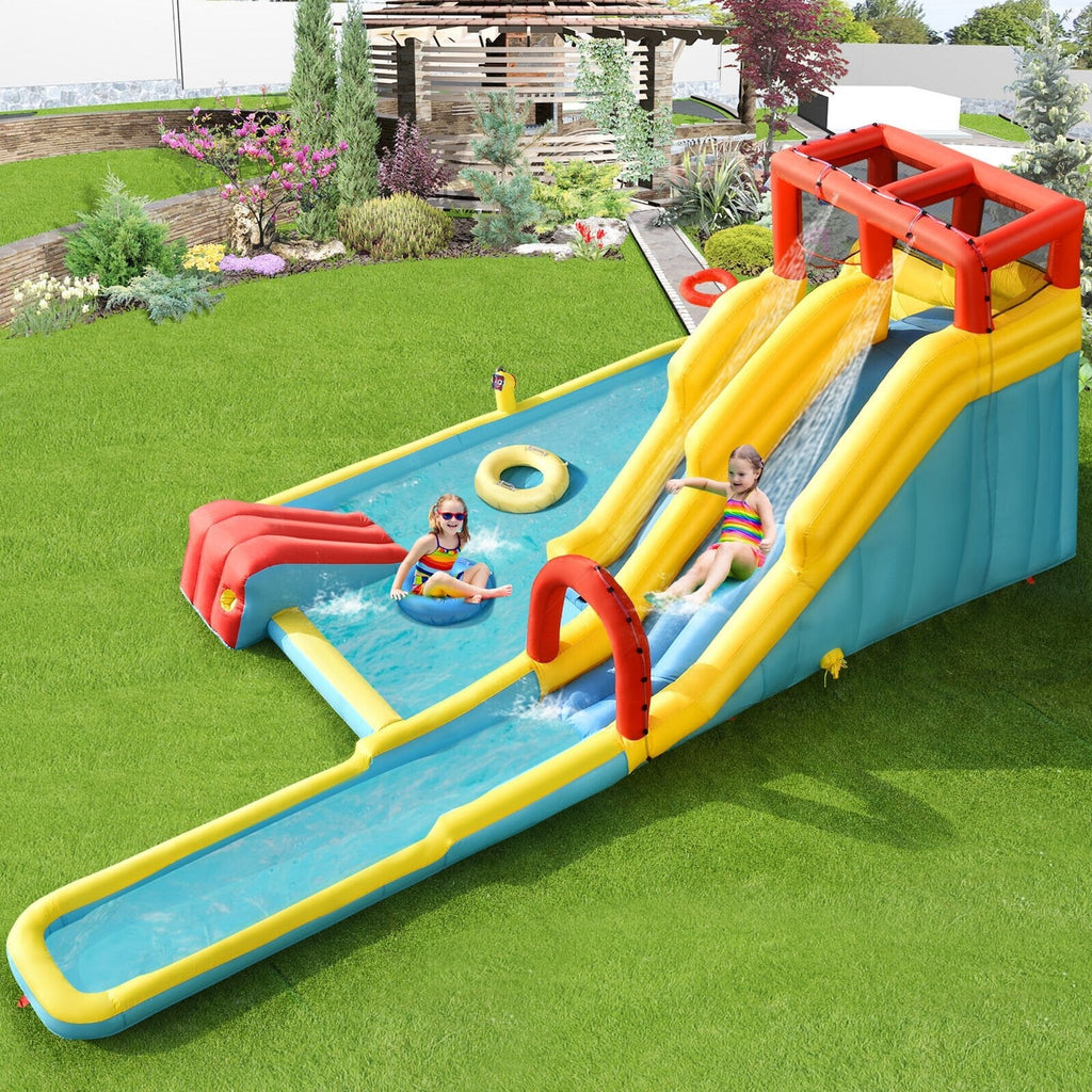 Dual Slide Inflatable Water Park with 245 in Runout Lane, Rings and 735W Blower