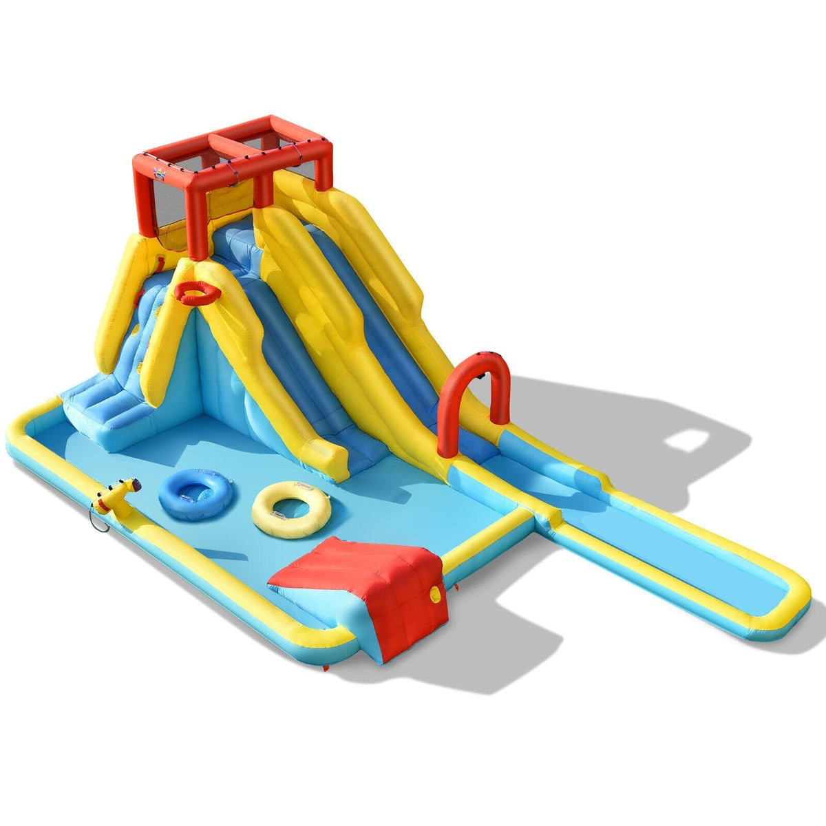Dual Slide Inflatable Water Park with 245 in Runout Lane, Rings and 735W Blower