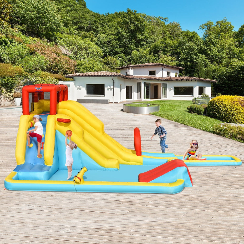 Dual Slide Inflatable Water Park with 245 in Runout Lane, Rings and 735W Blower
