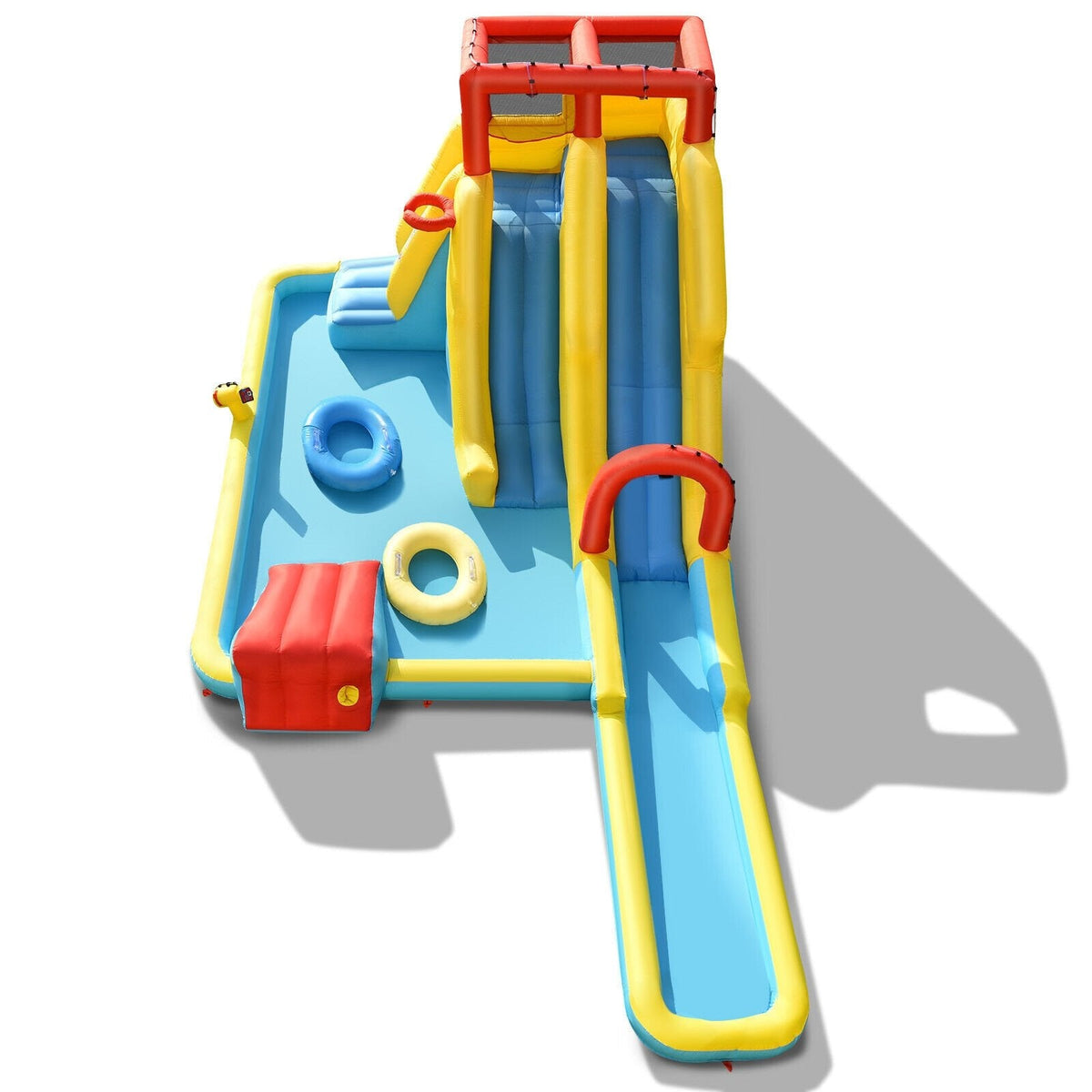 Dual Slide Inflatable Water Park with 245 in Runout Lane, Rings and 735W Blower