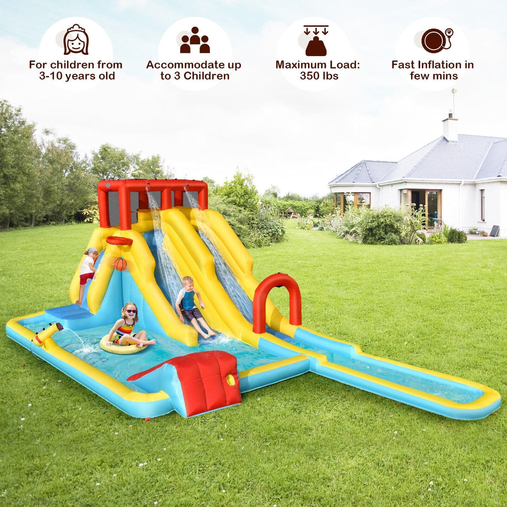 Dual Slide Inflatable Water Park with 245 in Runout Lane, Rings and 735W Blower