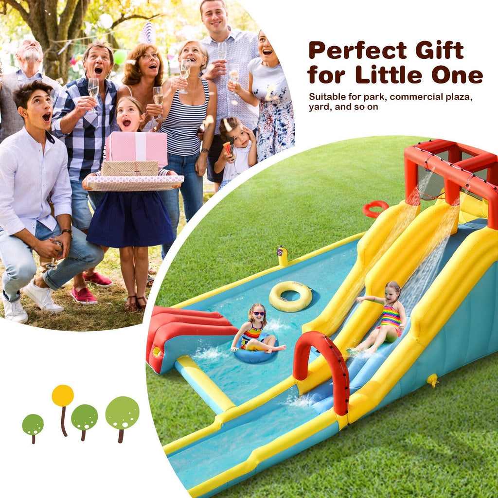 Dual Slide Inflatable Water Park with 245 in Runout Lane, Rings and 735W Blower