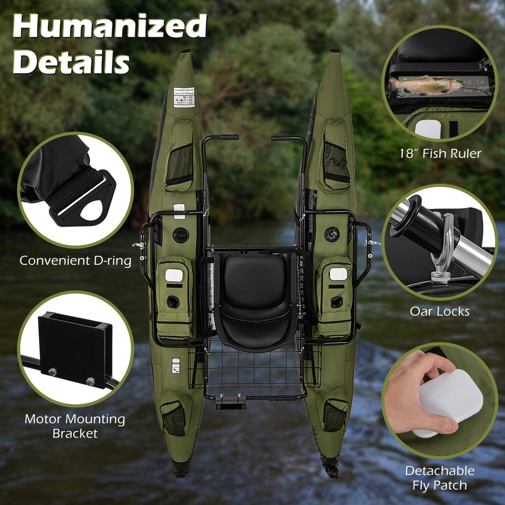 Inflatable Fishing Float Tube with Foldable Padded Seat and Adjustable Footrest-Green