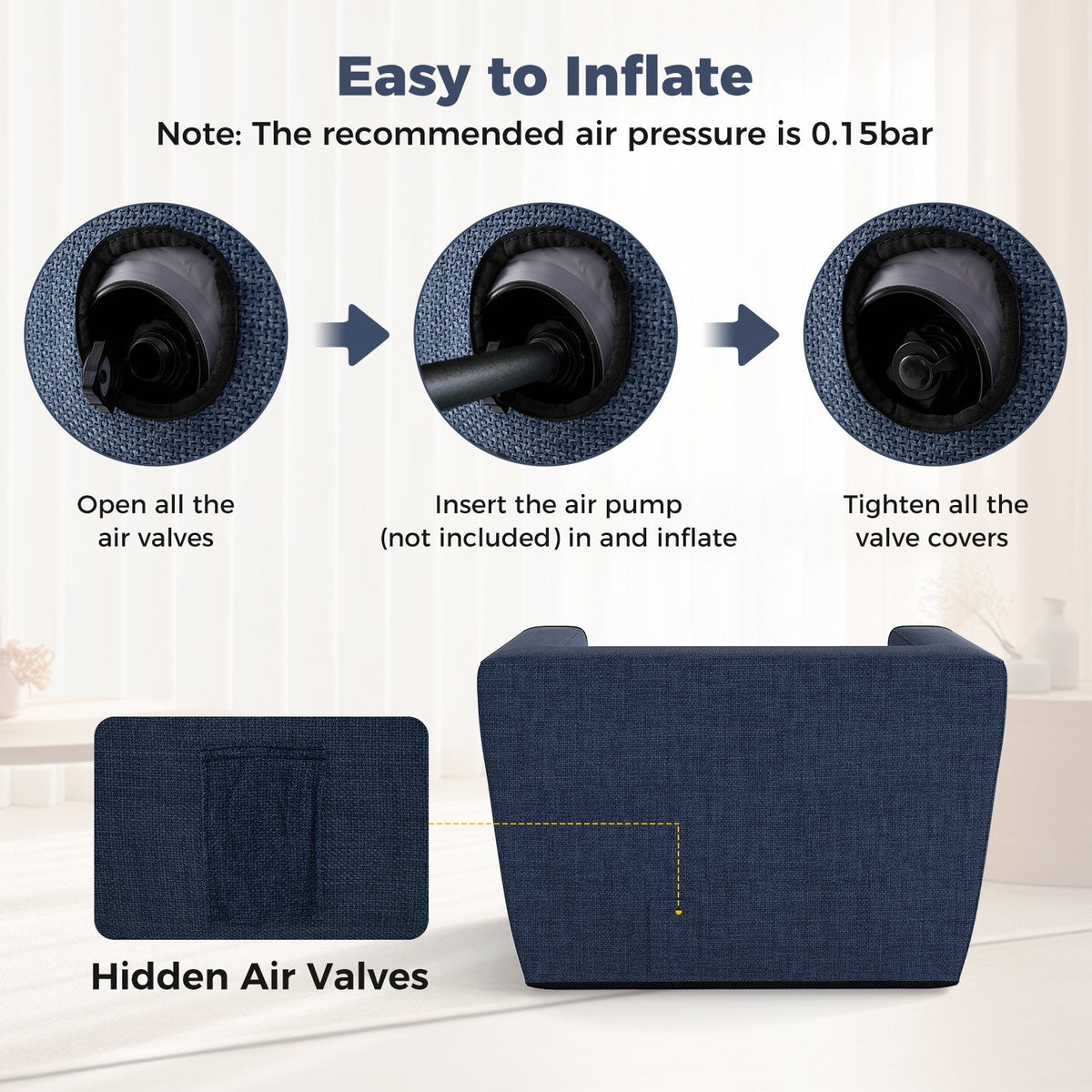 Inflatable Sofa with Detachable Cover and Wide Armrests-Blue
