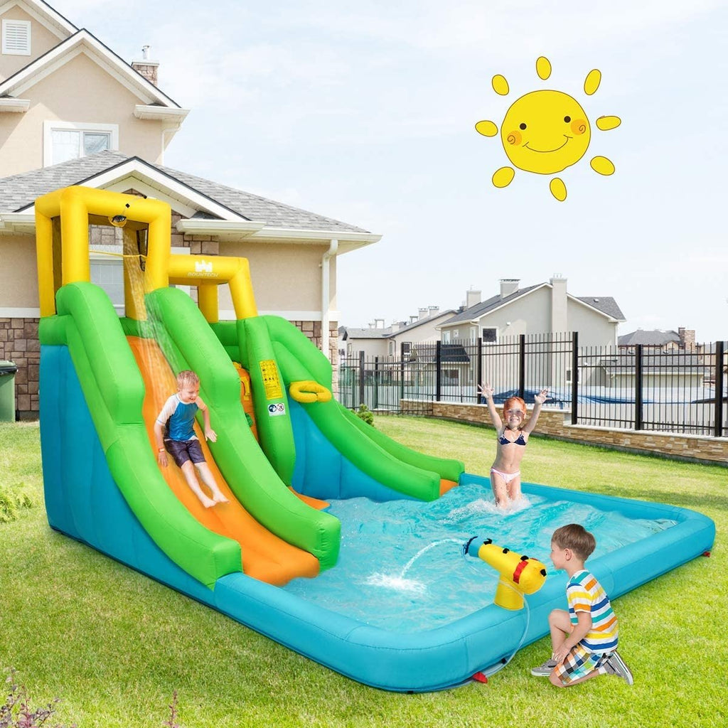 Inflatable Water Park with Double Slides, Curved Slide and Climbing Wall, No Blower