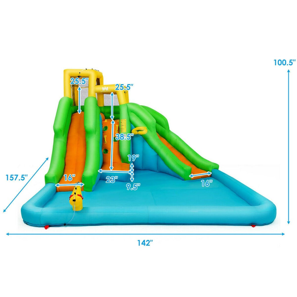 Inflatable Water Park with Double Slides, Curved Slide and Climbing Wall, No Blower