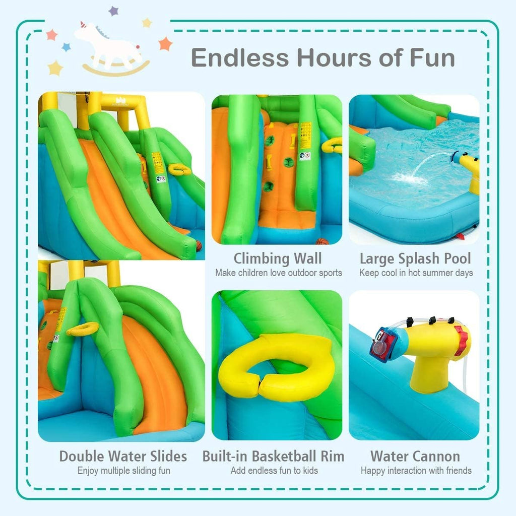 Inflatable Water Park with Double Slides, Curved Slide and Climbing Wall, No Blower