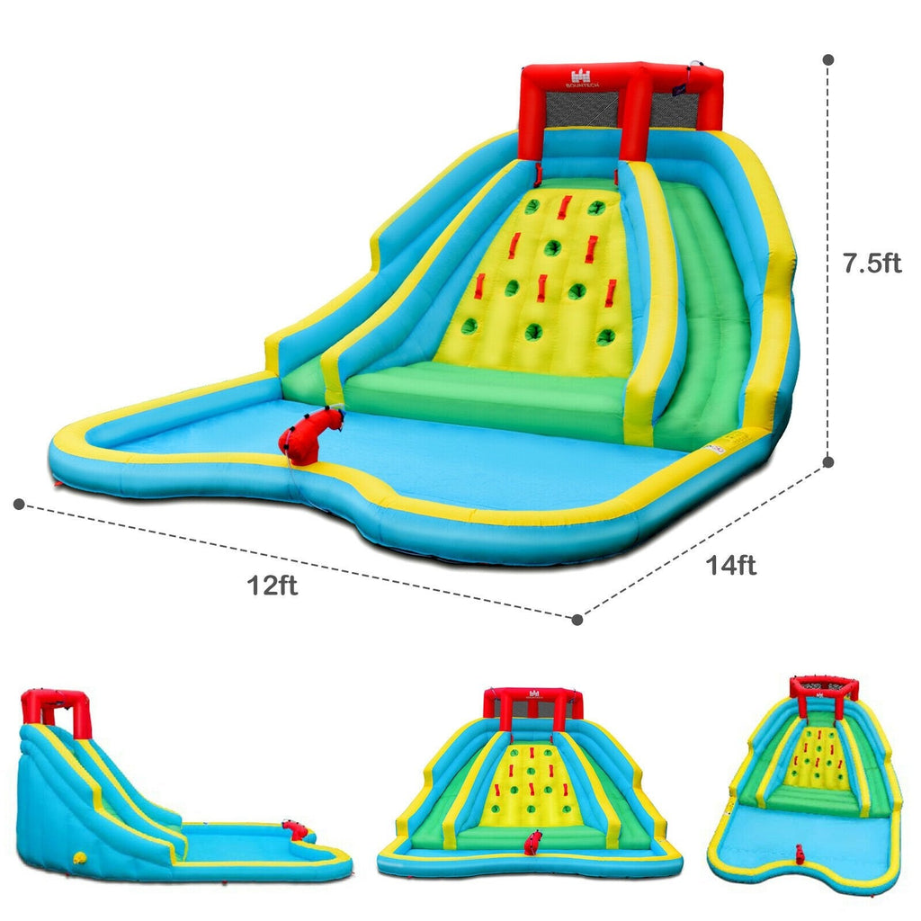 Inflatable Water Park with Two Curved Slides, Water Valve and 735W Blower
