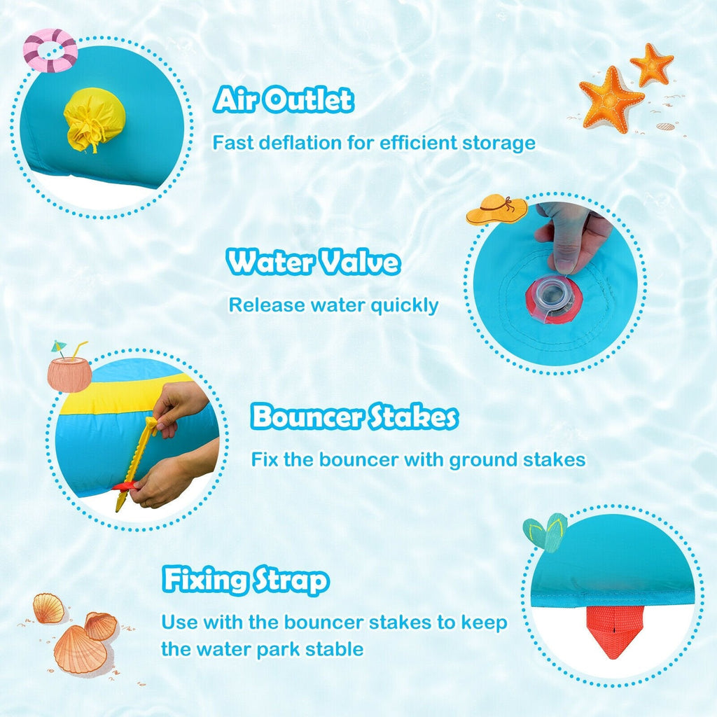 Inflatable Water Park with Two Curved Slides, Water Valve and 735W Blower