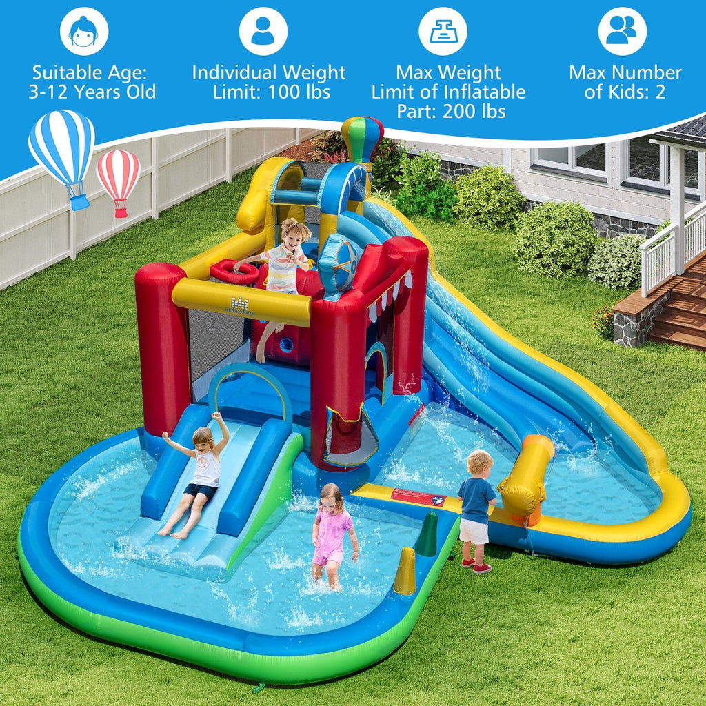 Inflatable Water Park with Splash Pool, Ball Pit and Water Cannon, No Blower
