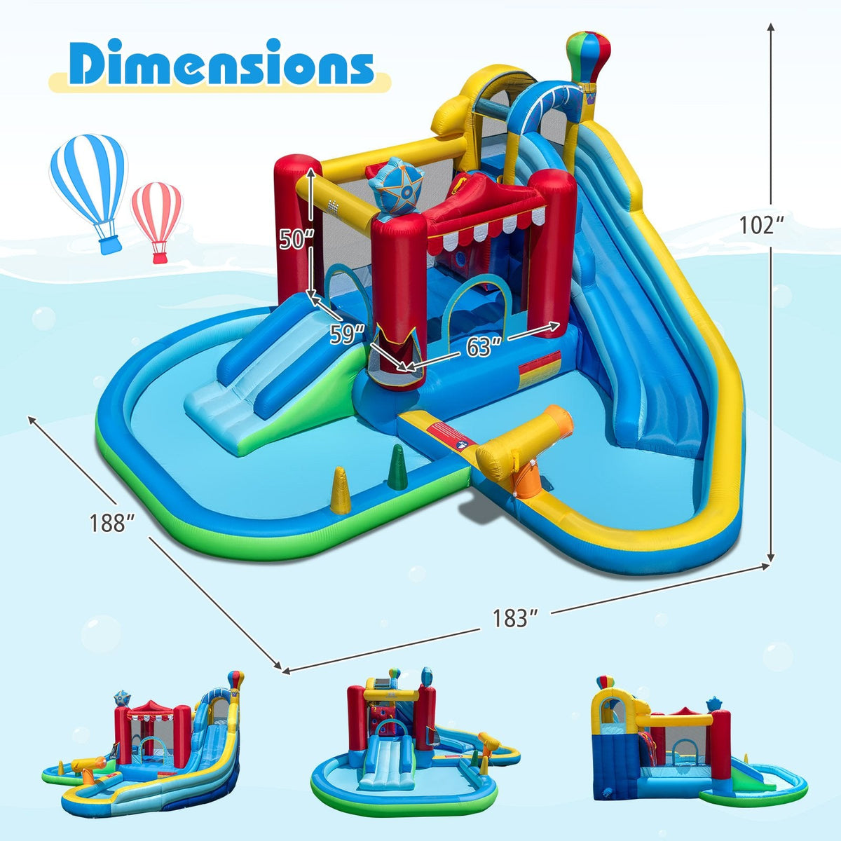 Inflatable Water Park with Splash Pool, Ball Pit and Water Cannon, No Blower