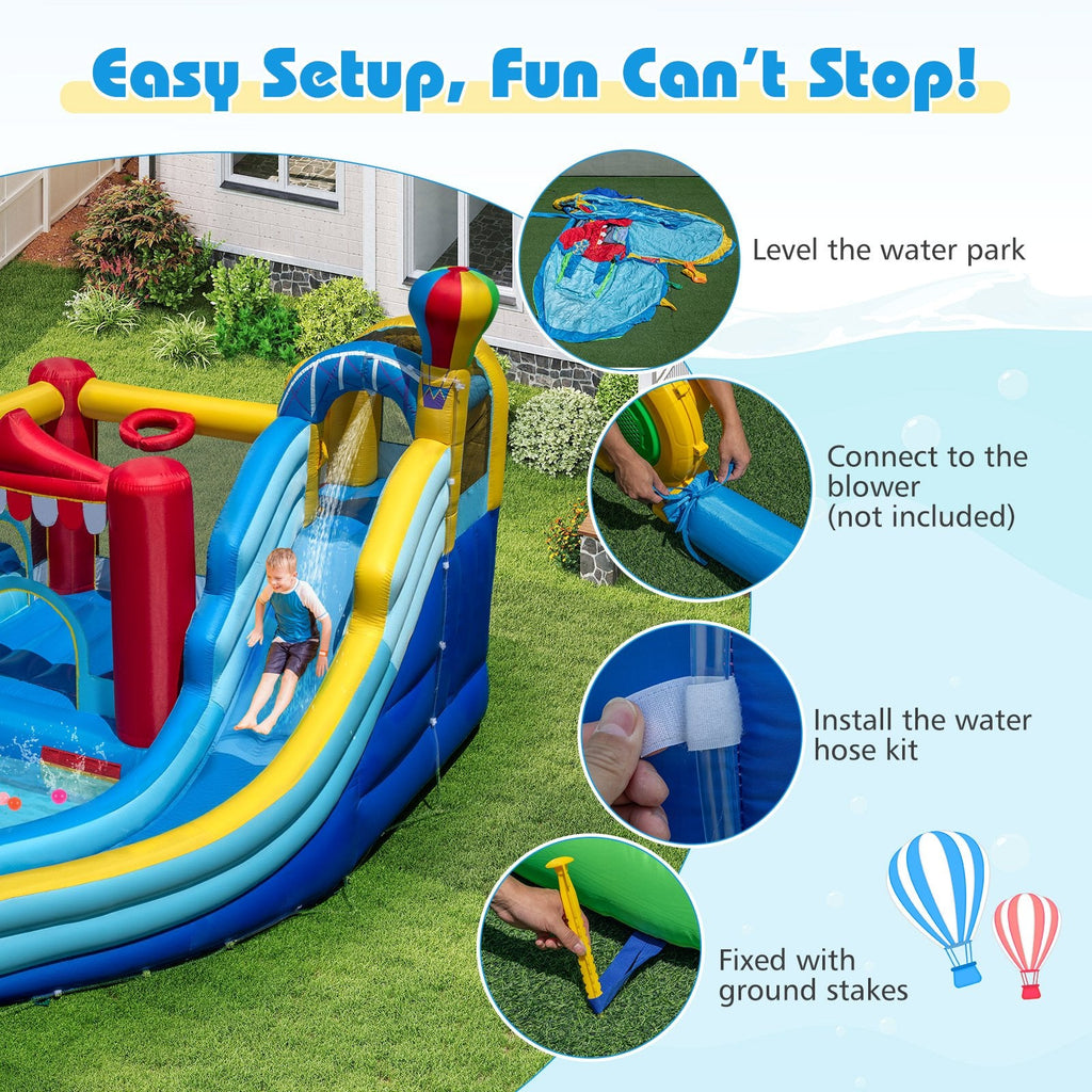 Inflatable Water Park with Splash Pool, Ball Pit and Water Cannon, No Blower
