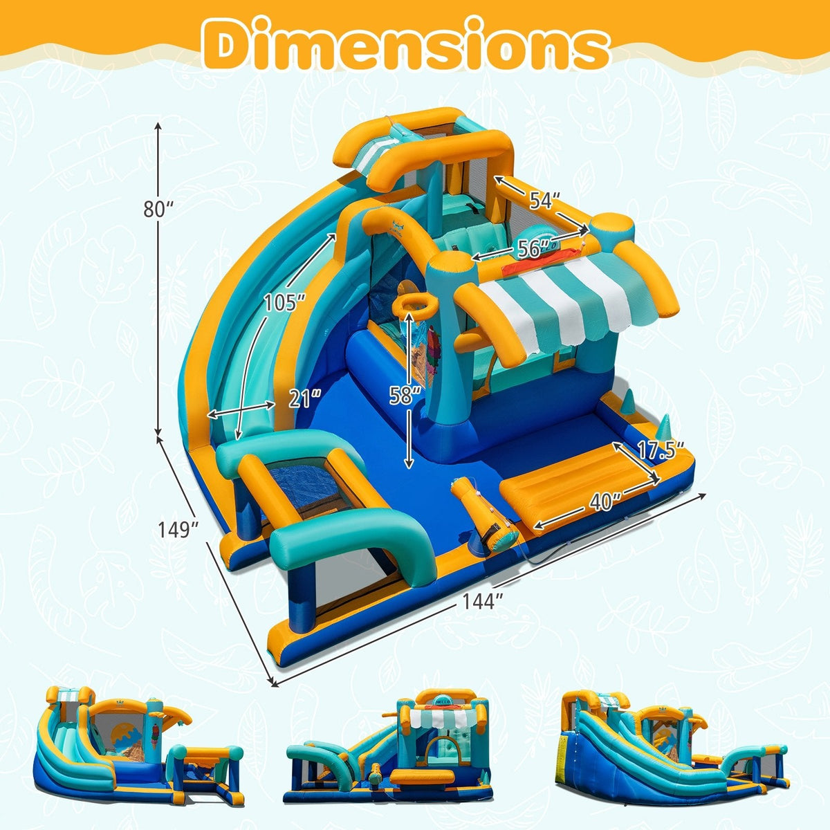 9 in 1 Inflatable Water Park with Climbing Wall, Ring Toss and 735W Blower