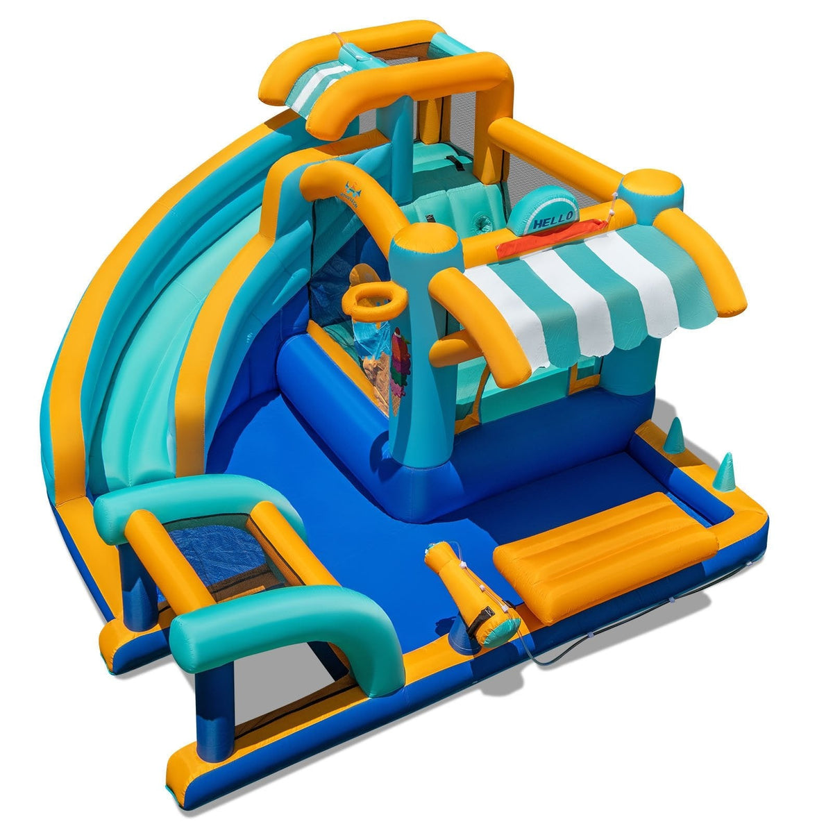 9 in 1 Inflatable Water Park with Climbing Wall, Ring Toss and 735W Blower