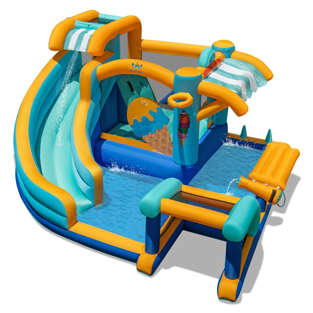 9 in 1 Inflatable Water Park with Climbing Wall, Ring Toss and 735W Blower