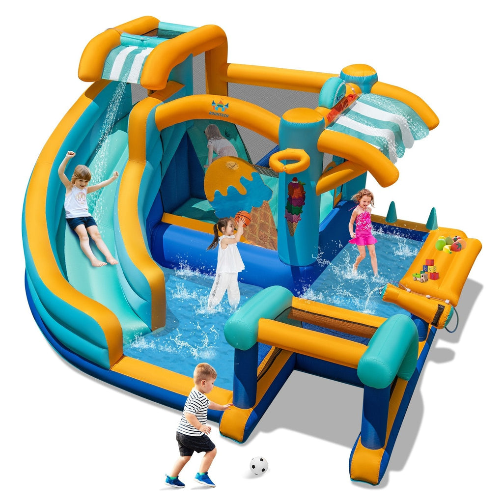 9 in 1 Inflatable Water Park with Climbing Wall, Ring Toss and 735W Blower
